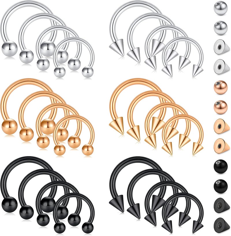 D.Bella 16G 14G Horseshoe Rings Surgical Steel Nose Septum Horseshoe Hoop Earring Eyebrow Tragus Lip Rings Daith Helix Piercing Jewelry for Women Men 6-12mm Smily Piercing Jewelry - Image 1